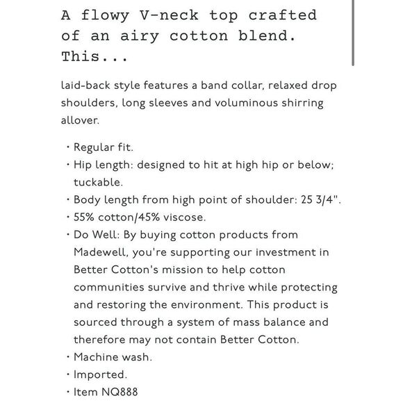 MADEWELL Top Women Small White Shirred Blouse Long Sleeve NQ888 - Picture 3 of 16